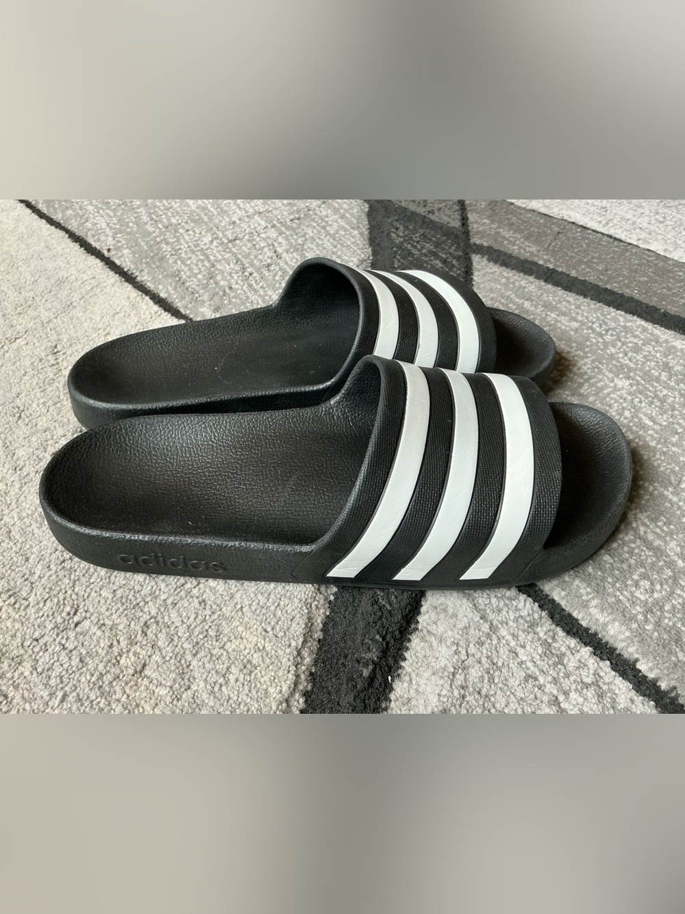Size 11 - Adidas Black White Stripe Slides Flip Flops